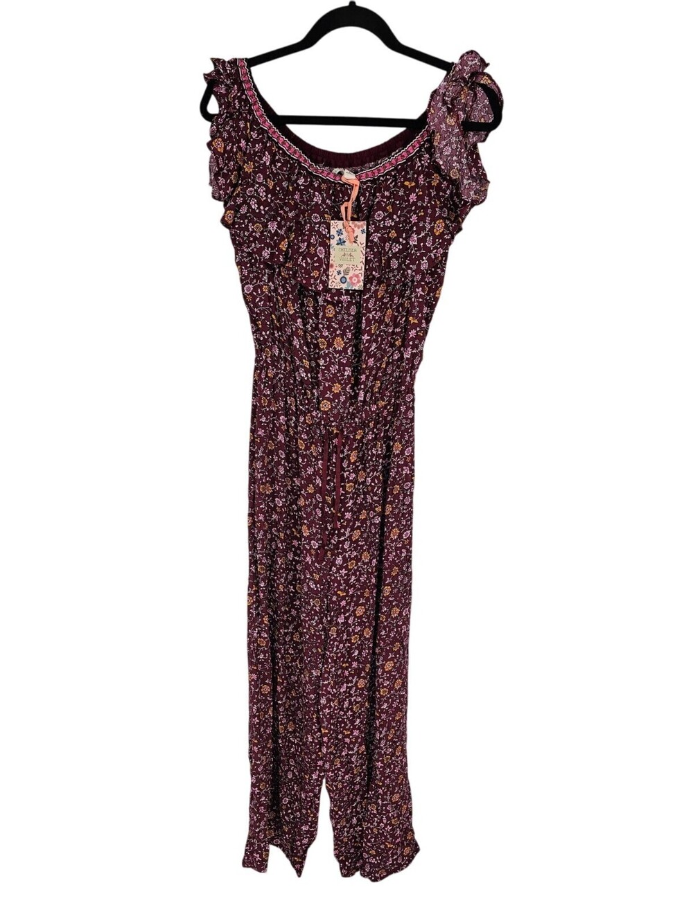 Chelsea & Violet Women's Sleeveless Ruffle Floral Purple Jumpsuit Size L